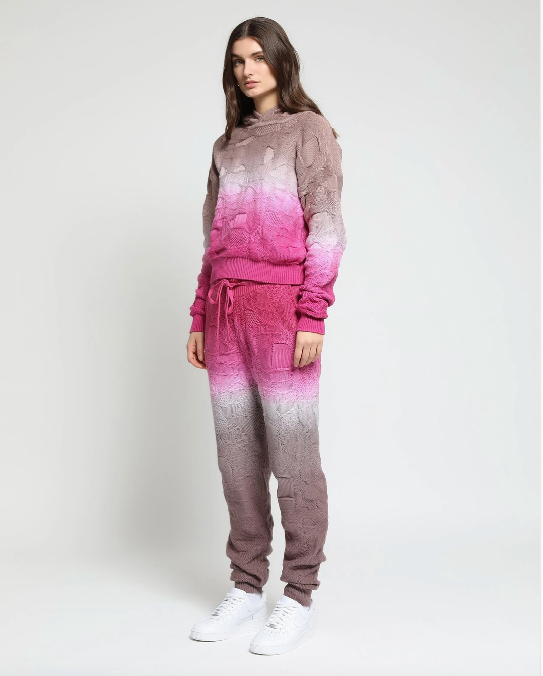 Crossover Netting Sweater Dip Dye Hoodie