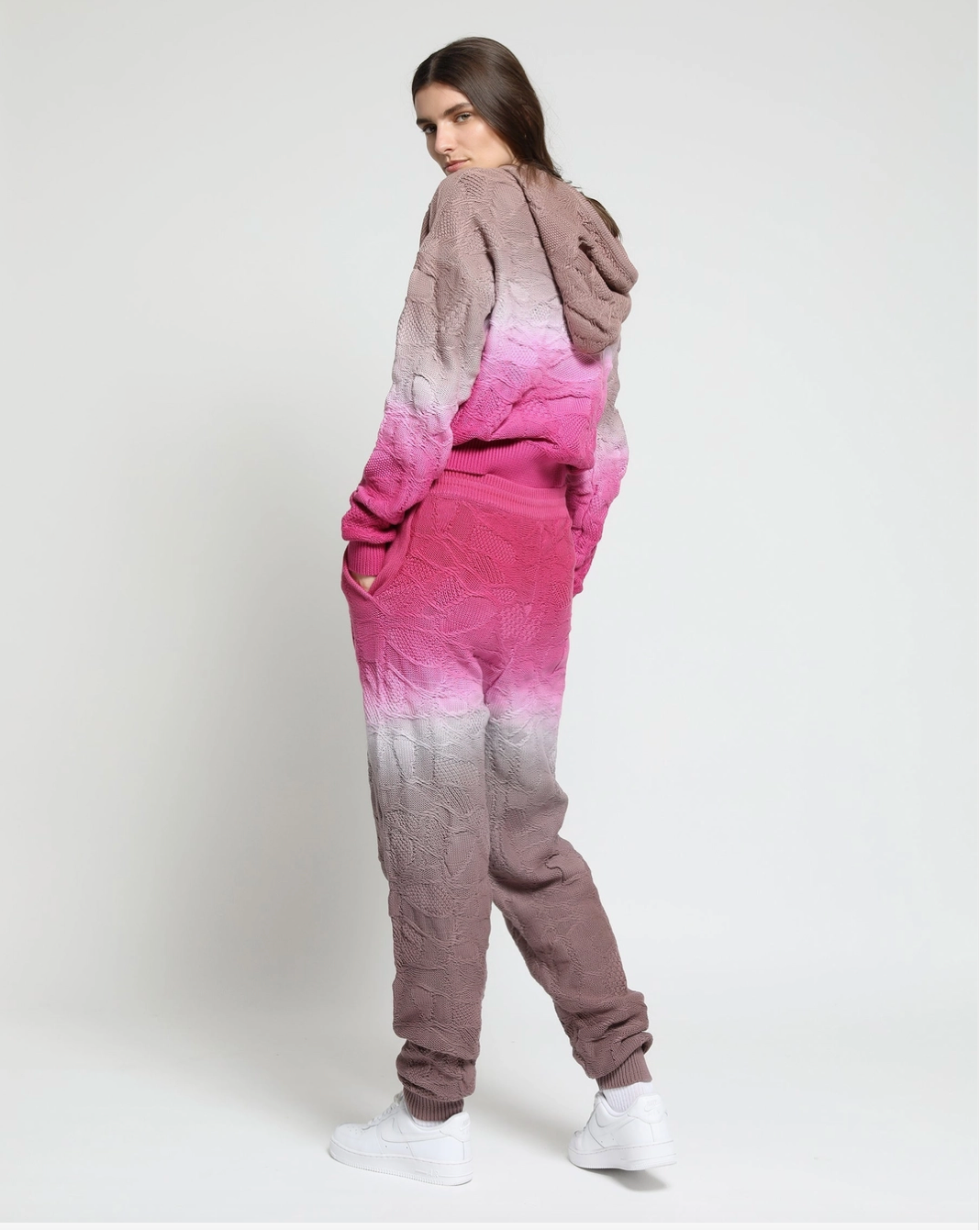 Crossover Netting Sweater Dip Dye Joggers