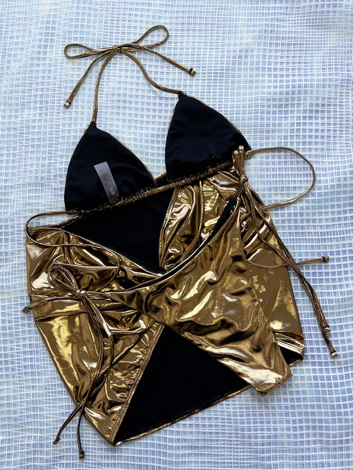 Tied Halter Neck Three-Piece Bikini Set