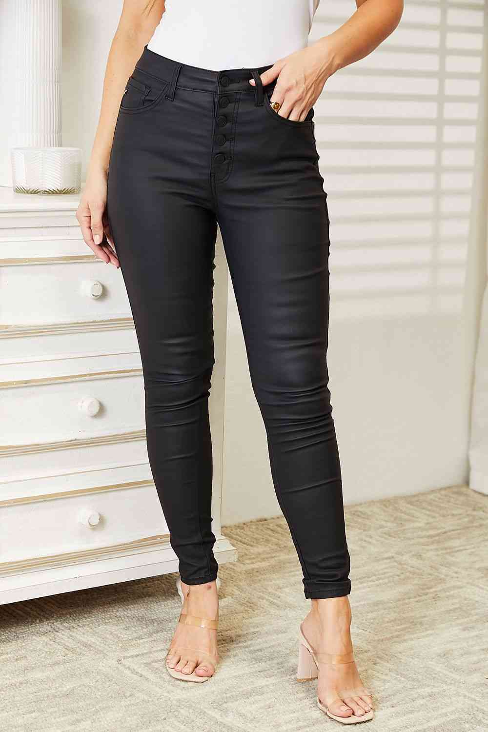 High Rise Black Coated Ankle Skinny Jeans