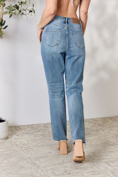 Distressed Raw Hem Straight Jeans