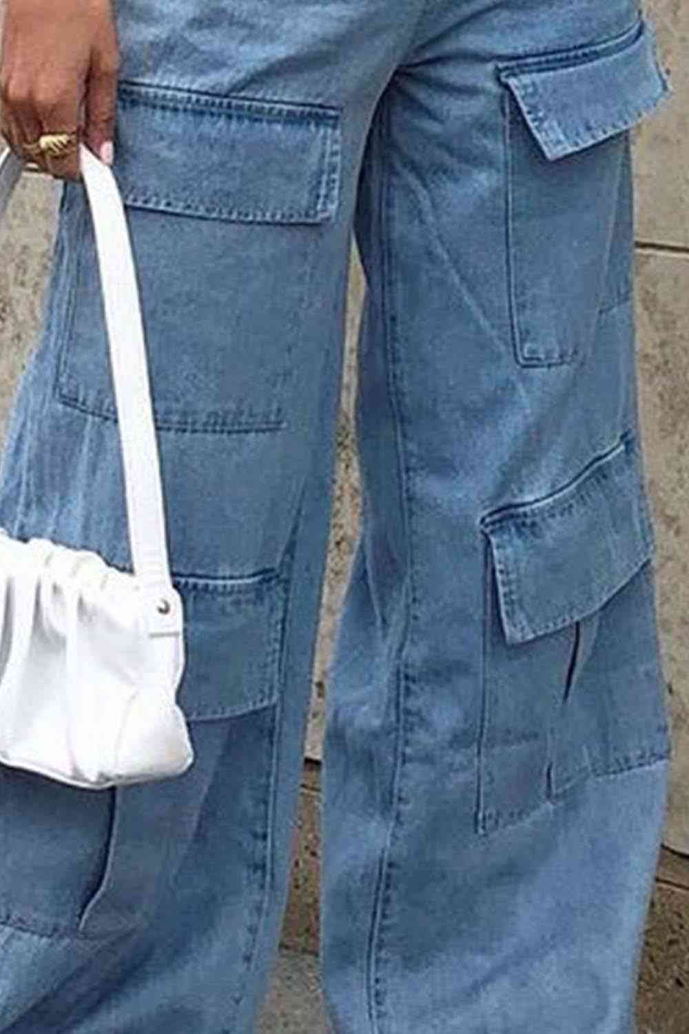 Wide Leg Knee Pocket Jeans