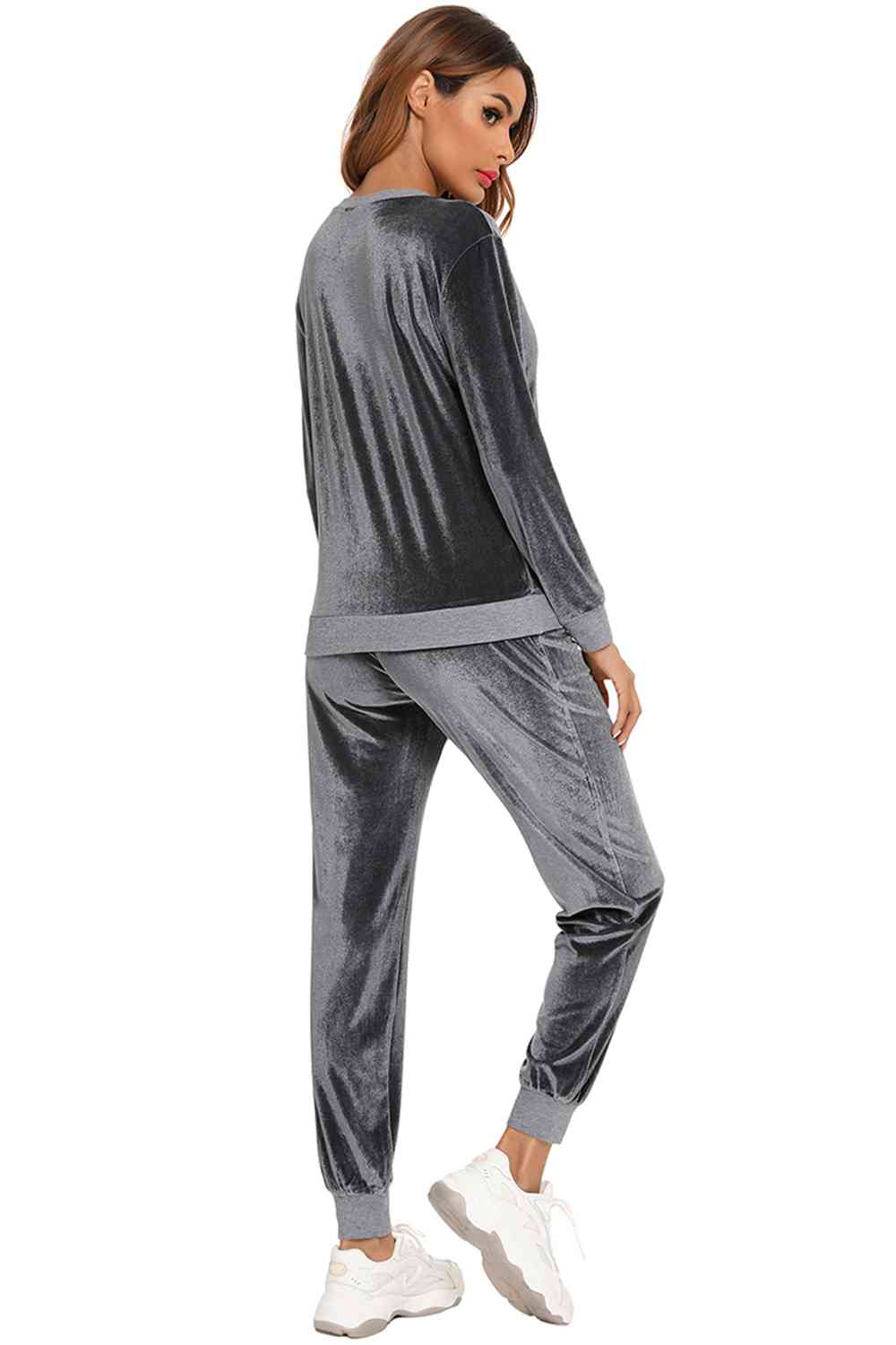 Round Neck Long Sleeve Loungewear Set with Pockets