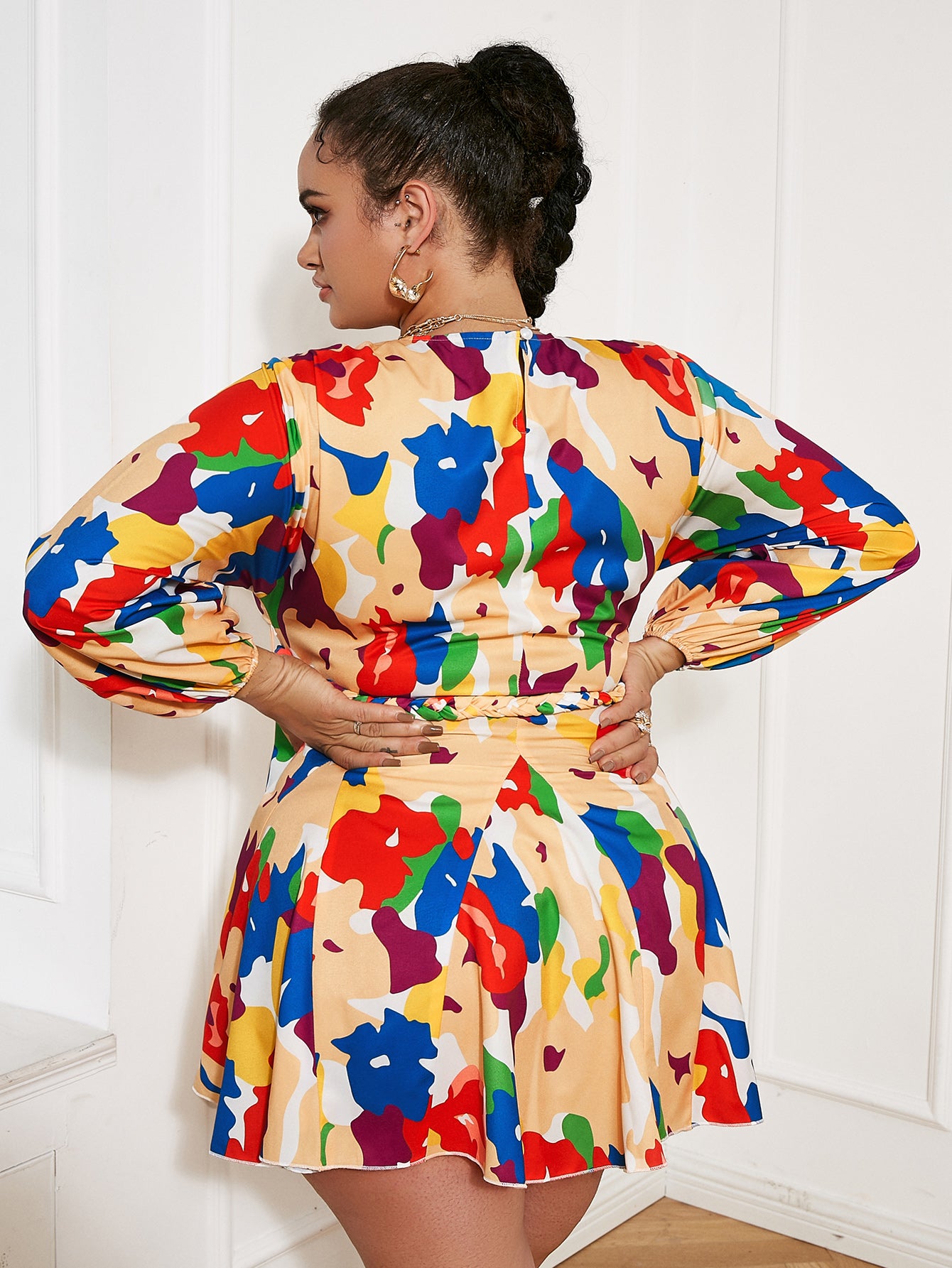 Come Through Plus Size Printed Mini Dress with Braided Belt