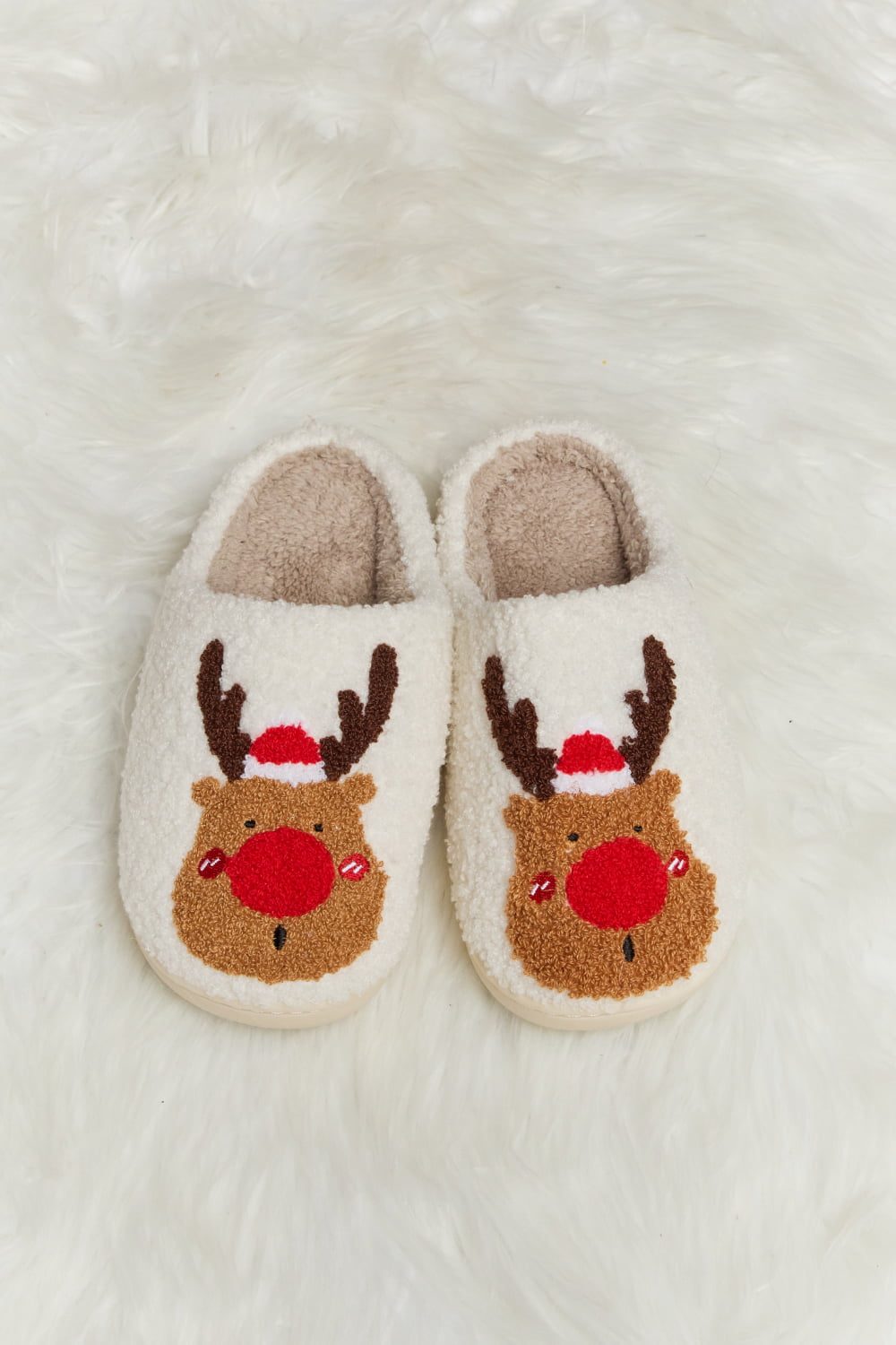 Rudolph Print Plush Slide Slippers