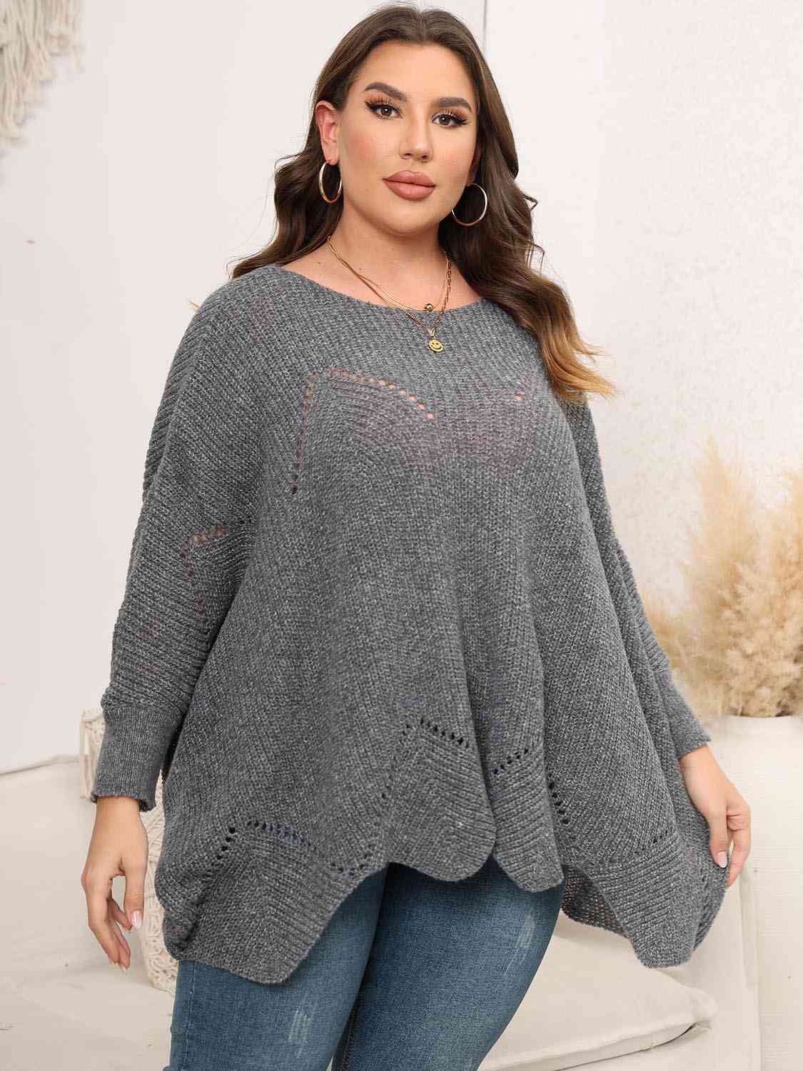 Plus Size Round Neck Batwing Sleeve Sweater