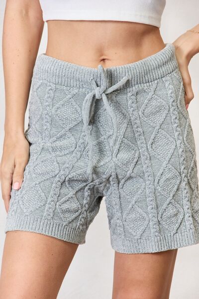 Cable Knit Drawstring Sweater Shorts