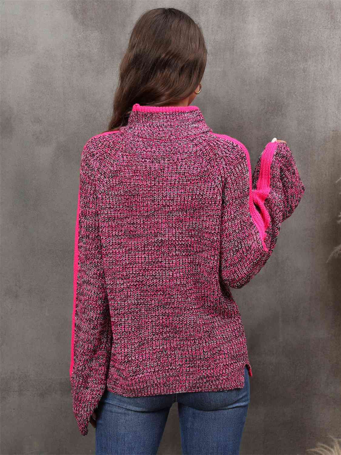 Heathered Turtleneck Long Sleeve Sweater