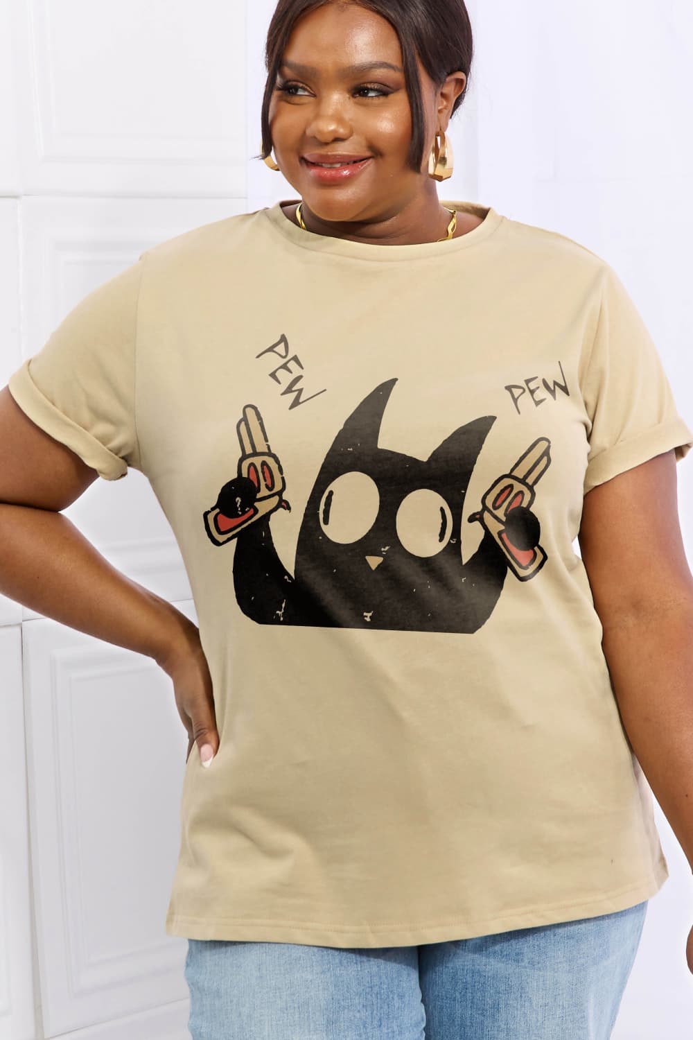 Full Size PEW PEW Graphic Cotton Tee