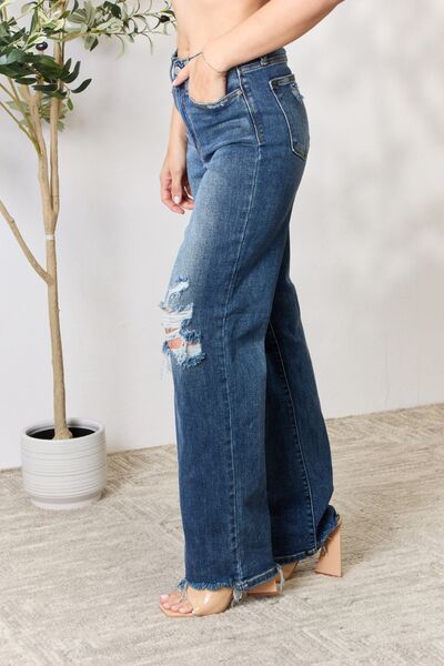 High Waist 90's Distressed Straight Jeans