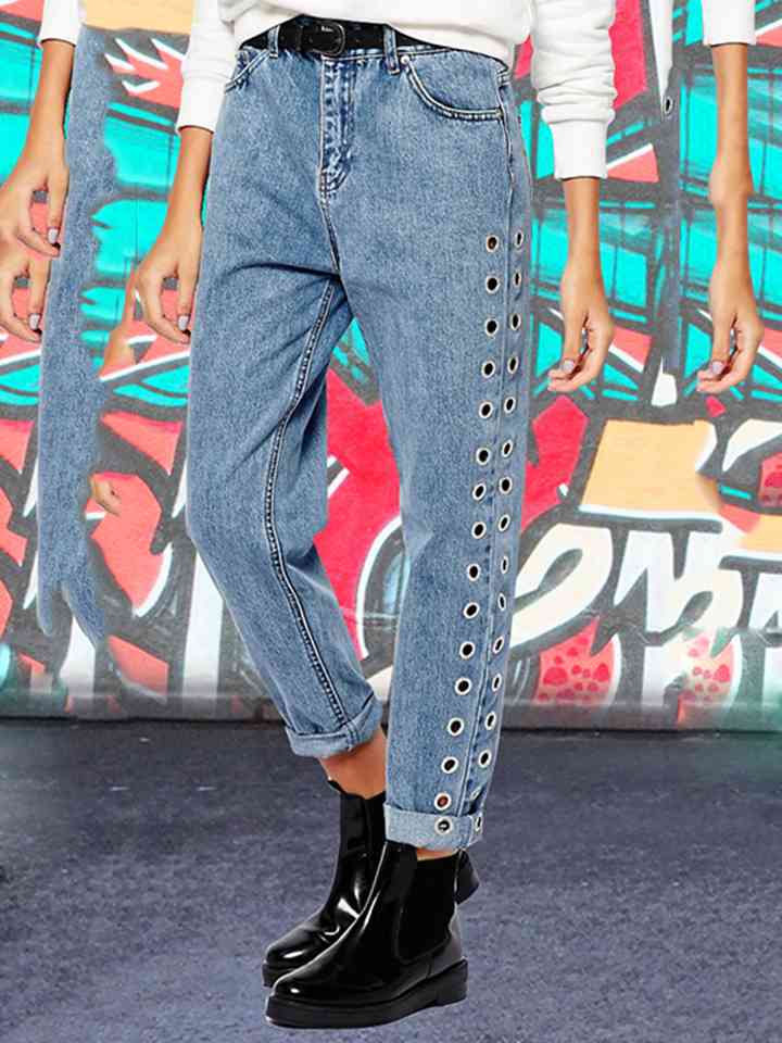Buttoned Openwork Jeans