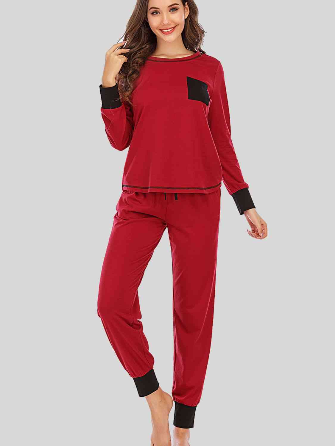Round Neck Top and Pants Lounge Set